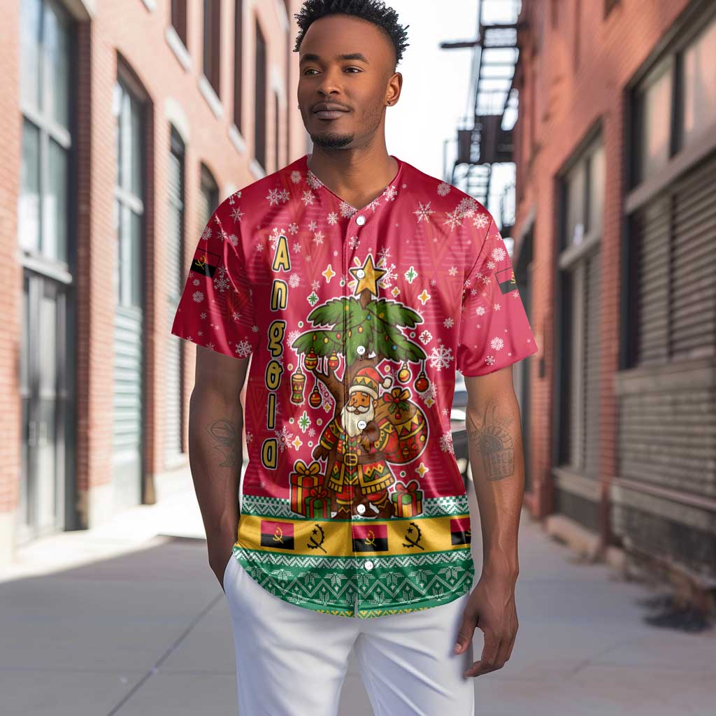 Angola Christmas Baseball Jersey Santa Gifts and National Flag Map Motif - African Pride