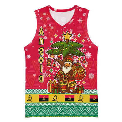 Angola Christmas Basketball Jersey Santa Gifts and National Flag Map Motif - African Pride