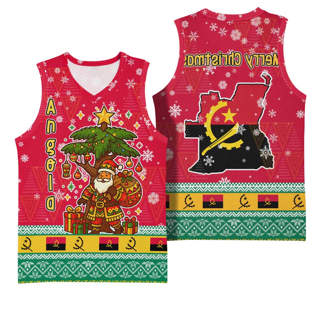 Angola Christmas Basketball Jersey Santa Gifts and National Flag Map Motif - African Pride