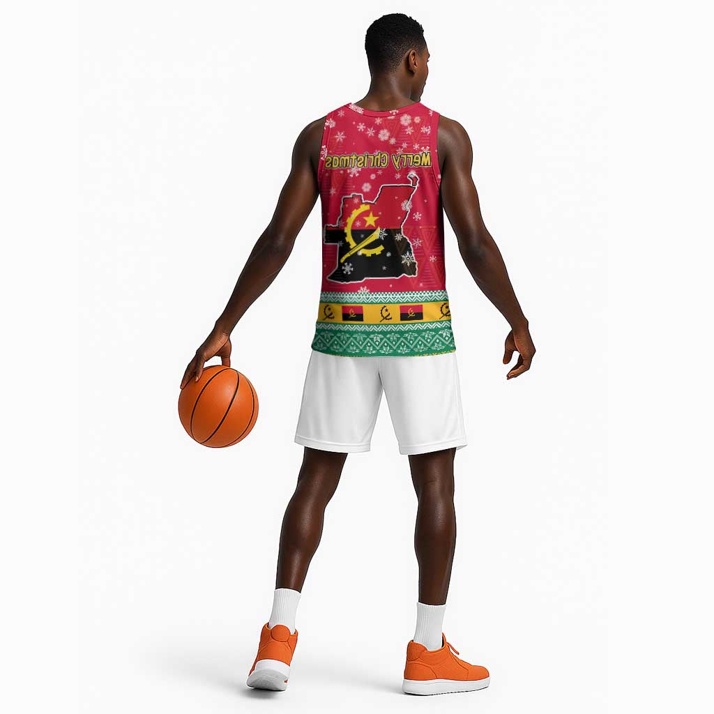 Angola Christmas Basketball Jersey Santa Gifts and National Flag Map Motif - African Pride