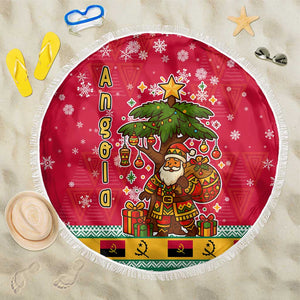 Angola Christmas Beach Blanket Santa Gifts and National Flag Map Motif - African Pride