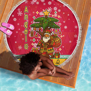 Angola Christmas Beach Blanket Santa Gifts and National Flag Map Motif - African Pride
