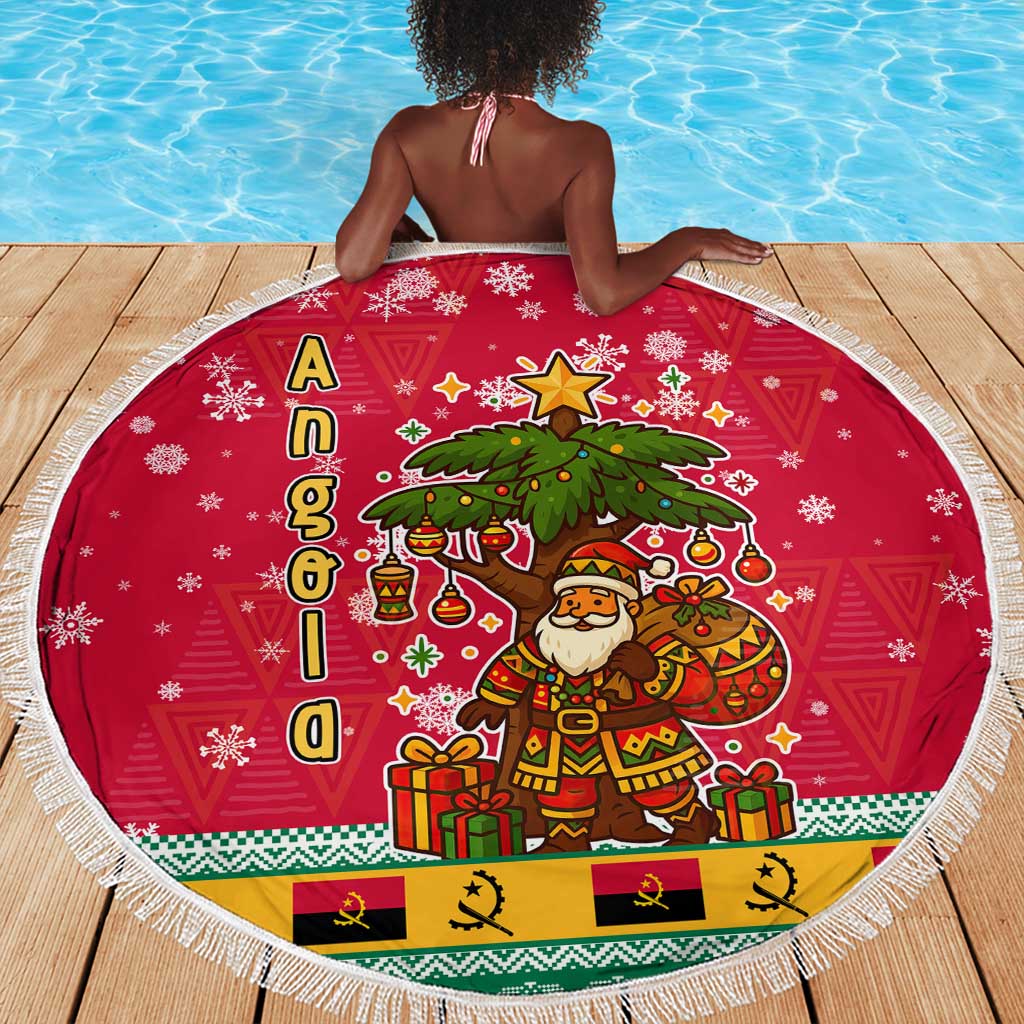 Angola Christmas Beach Blanket Santa Gifts and National Flag Map Motif - African Pride