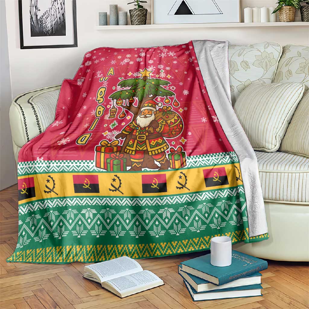 Angola Christmas Blanket Santa Gifts and National Flag Map Motif - African Pride