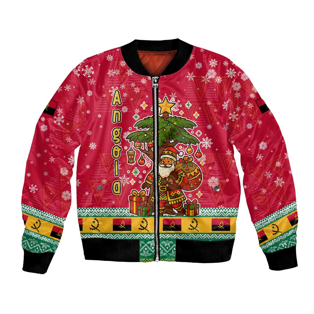Angola Christmas Bomber Jacket Santa Gifts and National Flag Map Motif - African Pride
