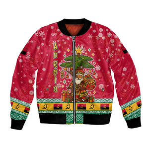 Angola Christmas Bomber Jacket Santa Gifts and National Flag Map Motif - African Pride