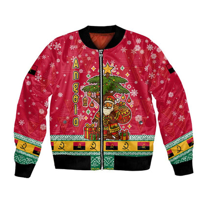 Angola Christmas Bomber Jacket Santa Gifts and National Flag Map Motif - African Pride