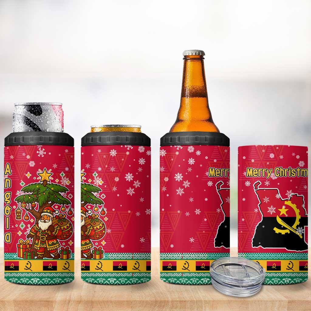 Angola Christmas 4 in 1 Can Cooler Tumbler Santa Gifts and National Flag Map Motif - African Pride