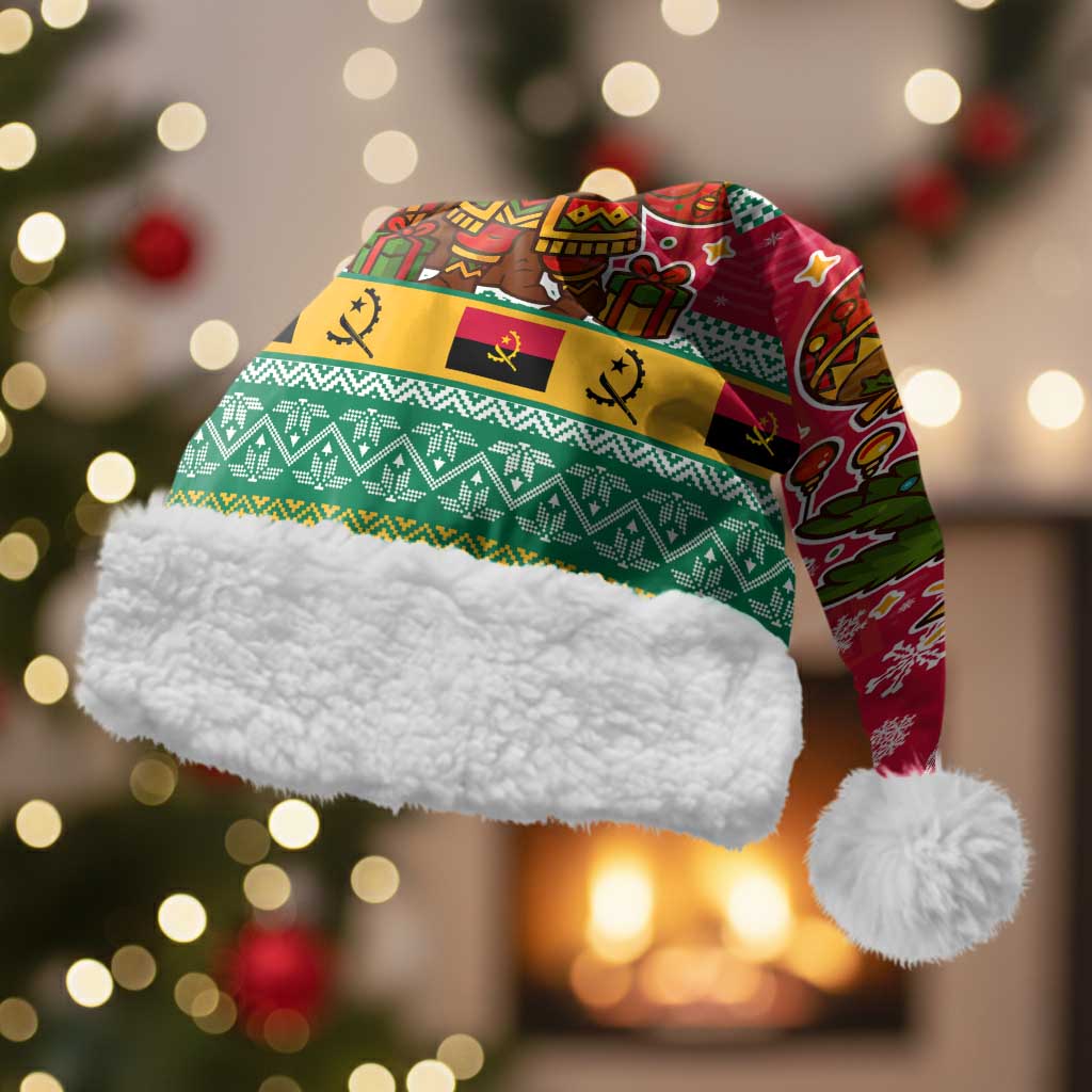 Angola Christmas Santa Hat Santa Gifts and National Flag Map Motif - African Pride