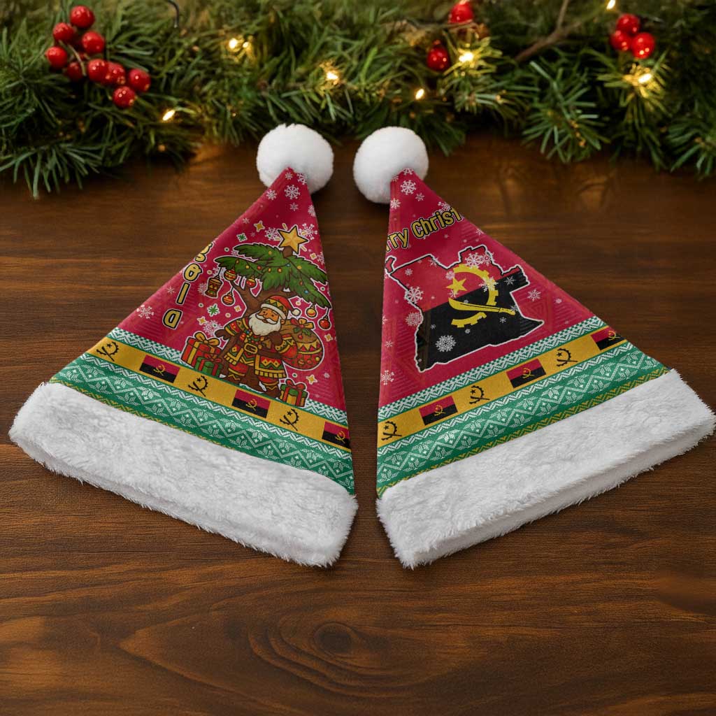 Angola Christmas Santa Hat Santa Gifts and National Flag Map Motif - African Pride