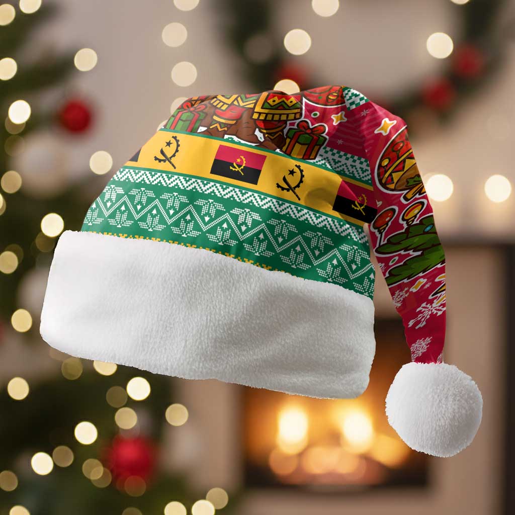 Angola Christmas Santa Hat Santa Gifts and National Flag Map Motif - African Pride