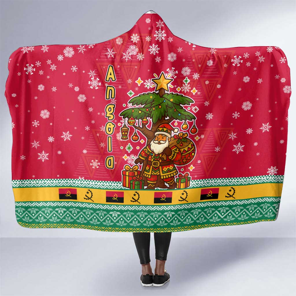 Angola Christmas Hooded Blanket Santa Gifts and National Flag Map Motif - African Pride