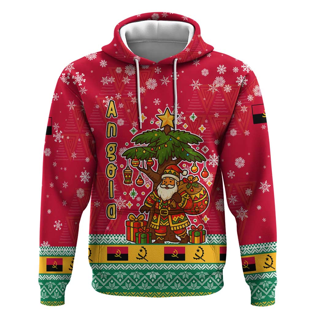 Angola Christmas Hoodie Santa Gifts and National Flag Map Motif - African Pride