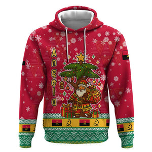Angola Christmas Hoodie Santa Gifts and National Flag Map Motif - African Pride
