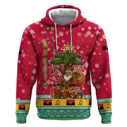 Angola Christmas Hoodie Santa Gifts and National Flag Map Motif - African Pride
