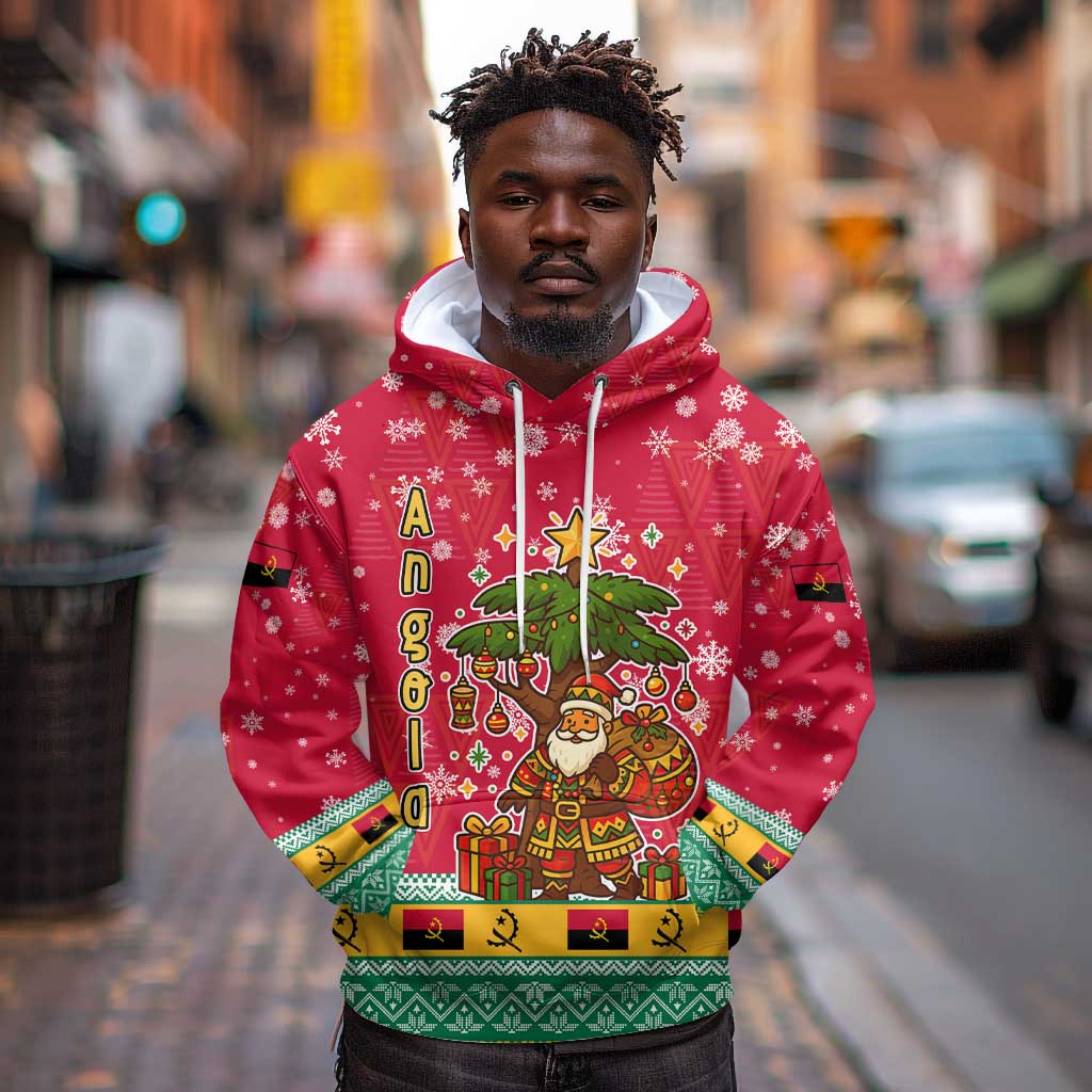 Angola Christmas Hoodie Santa Gifts and National Flag Map Motif - African Pride