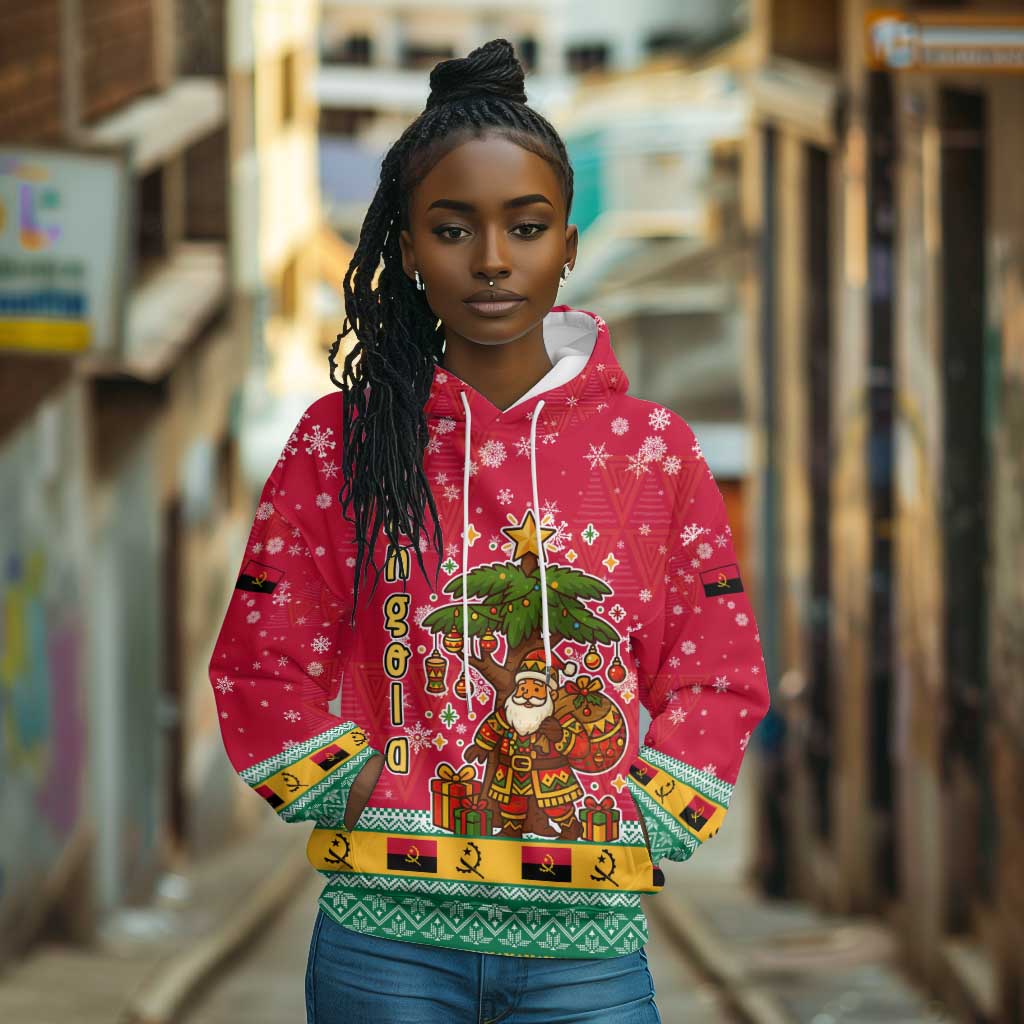 Angola Christmas Hoodie Santa Gifts and National Flag Map Motif - African Pride