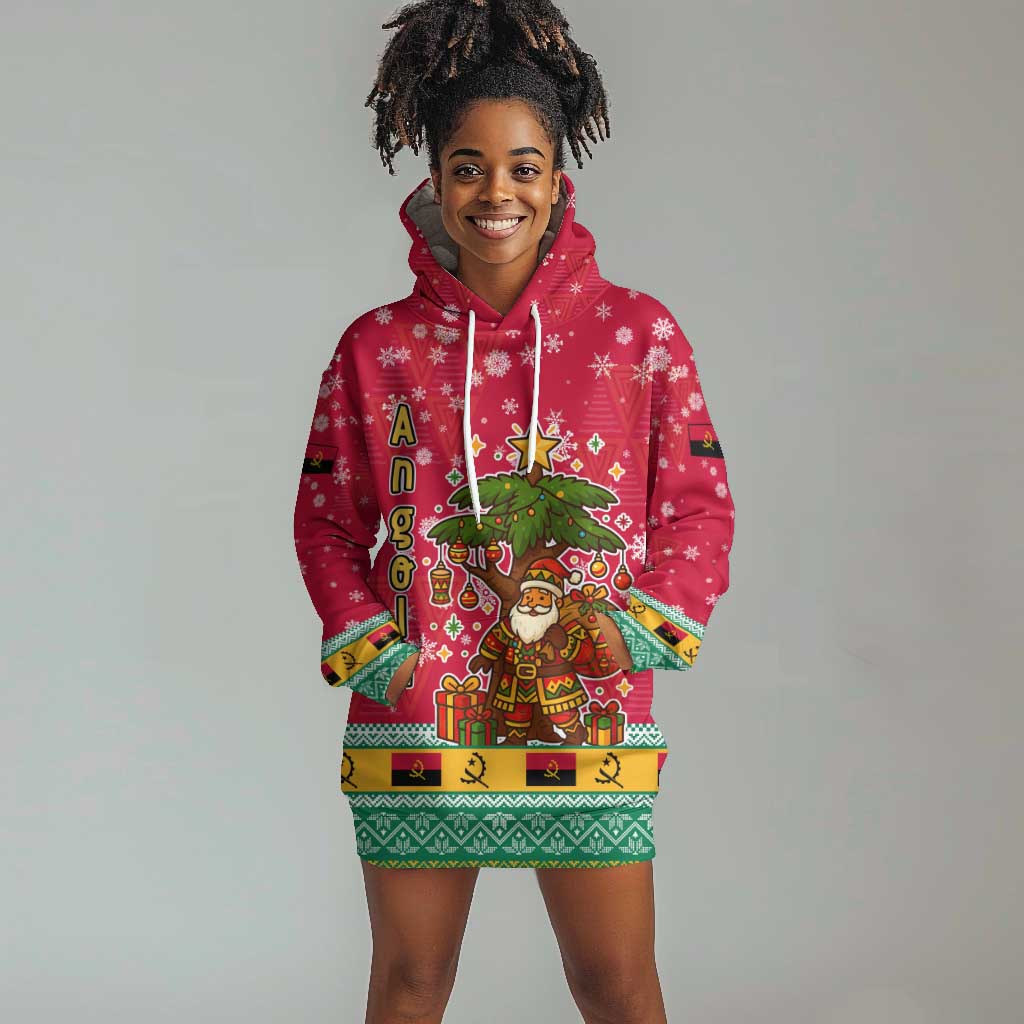 Angola Christmas Hoodie Dress Santa Gifts and National Flag Map Motif - African Pride