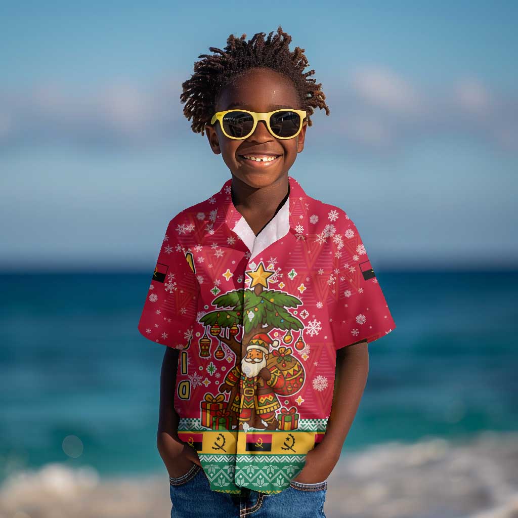Angola Christmas Kid Hawaiian Shirt Santa Gifts and National Flag Map Motif - African Pride