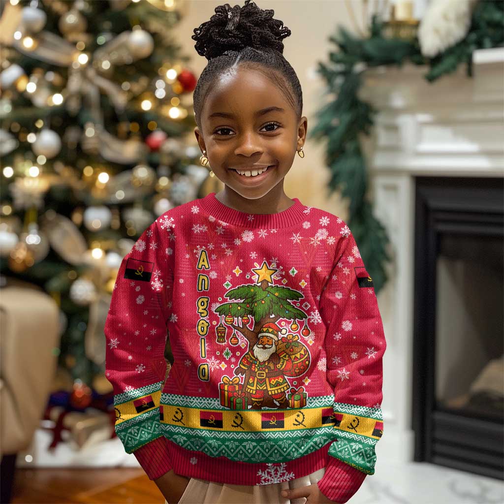 Angola Christmas Kid Ugly Christmas Sweater Santa Gifts and National Flag Map Motif - African Pride