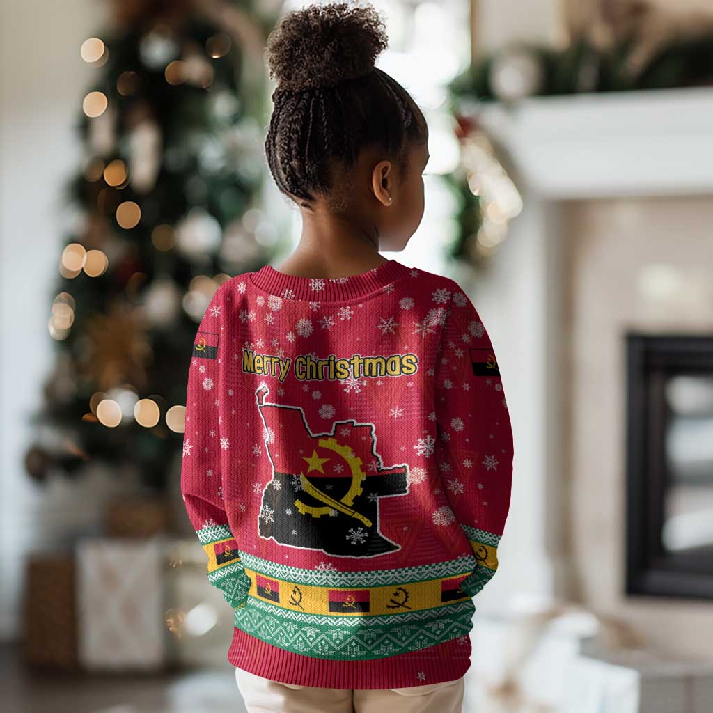 Angola Christmas Kid Ugly Christmas Sweater Santa Gifts and National Flag Map Motif - African Pride