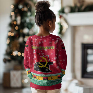 Angola Christmas Kid Ugly Christmas Sweater Santa Gifts and National Flag Map Motif - African Pride