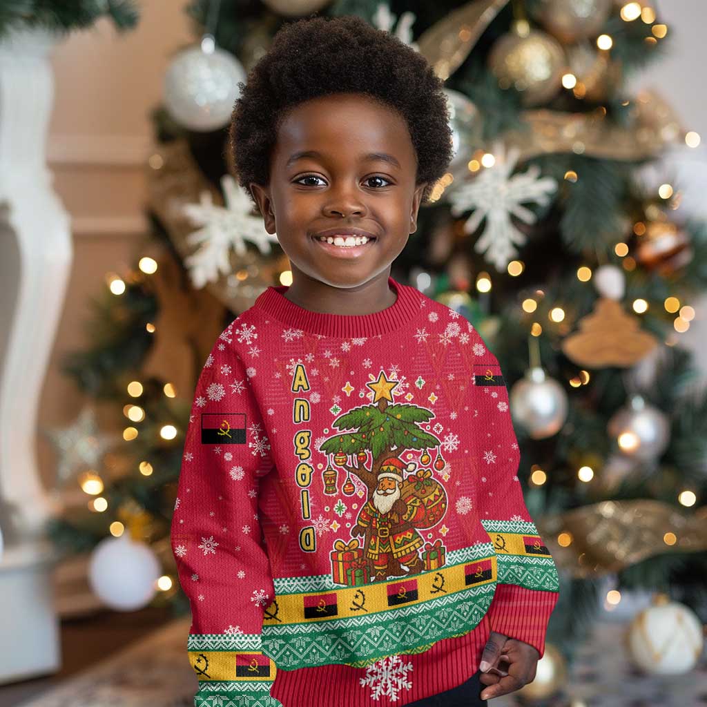Angola Christmas Kid Ugly Christmas Sweater Santa Gifts and National Flag Map Motif - African Pride