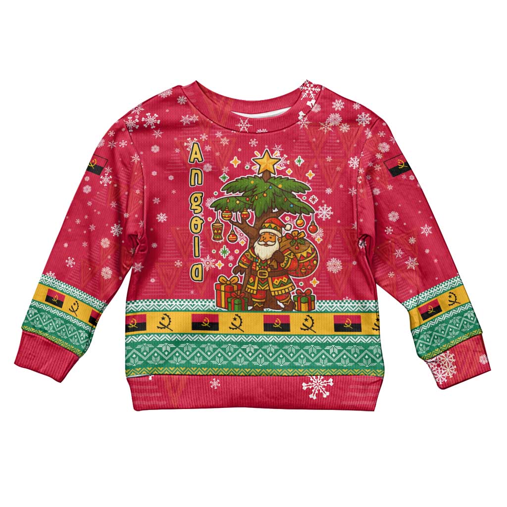 Angola Christmas Kid Ugly Christmas Sweater Santa Gifts and National Flag Map Motif - African Pride