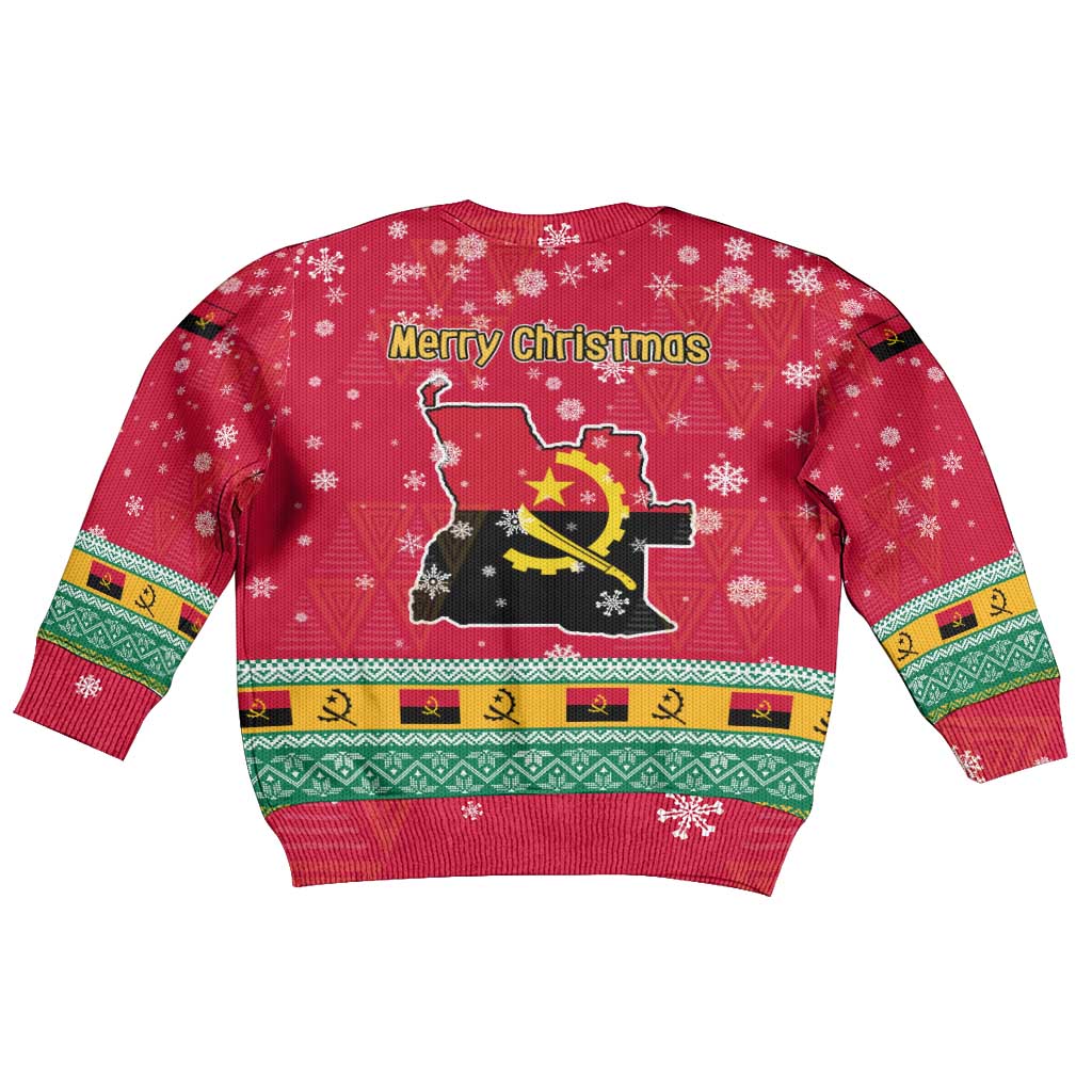 Angola Christmas Kid Ugly Christmas Sweater Santa Gifts and National Flag Map Motif - African Pride