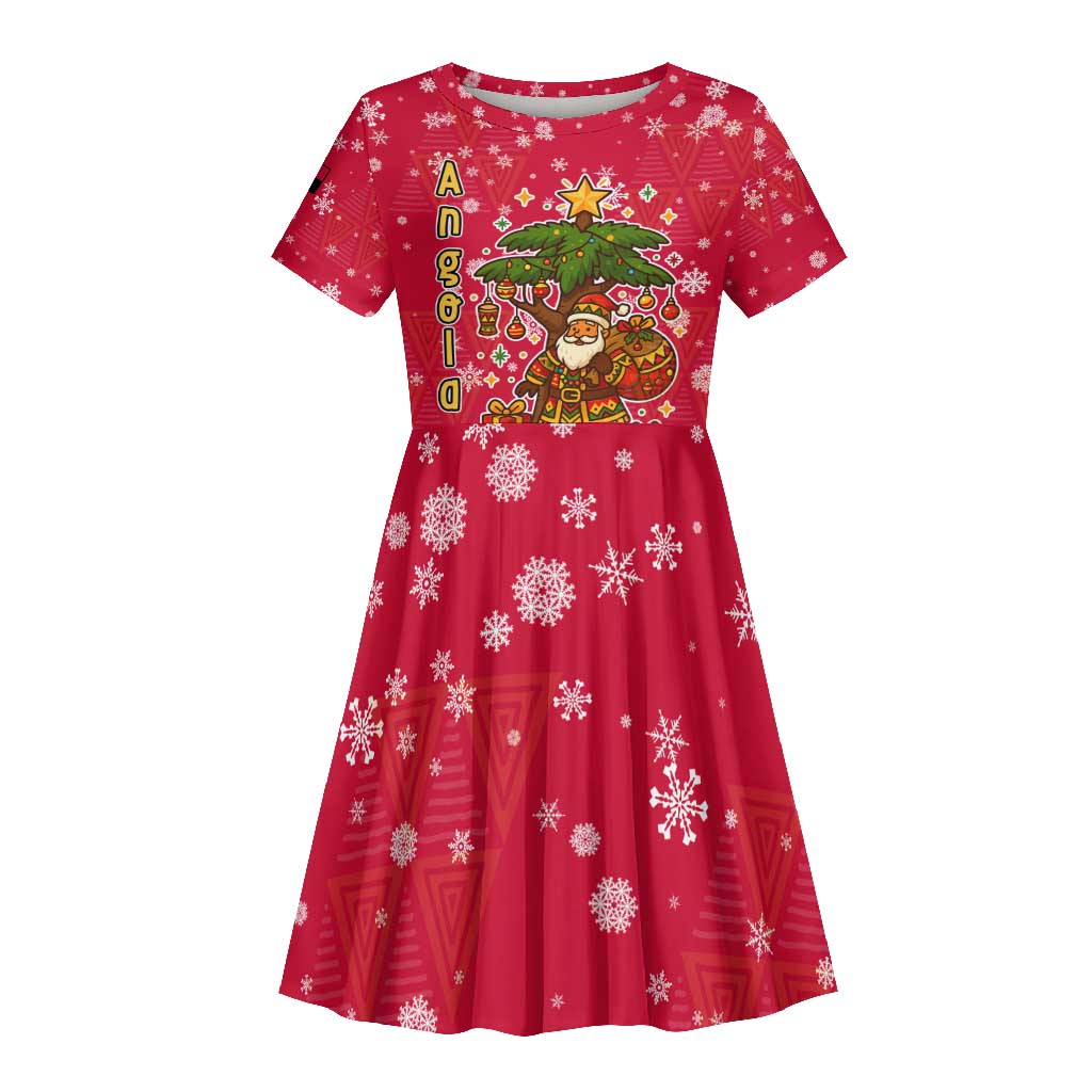 Angola Christmas Kid Short Sleeve Dress Santa Gifts and National Flag Map Motif - African Pride