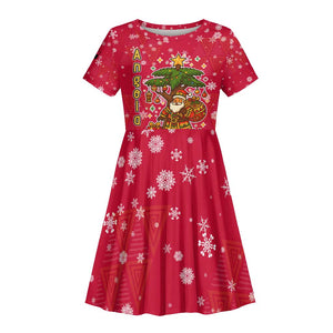 Angola Christmas Kid Short Sleeve Dress Santa Gifts and National Flag Map Motif - African Pride