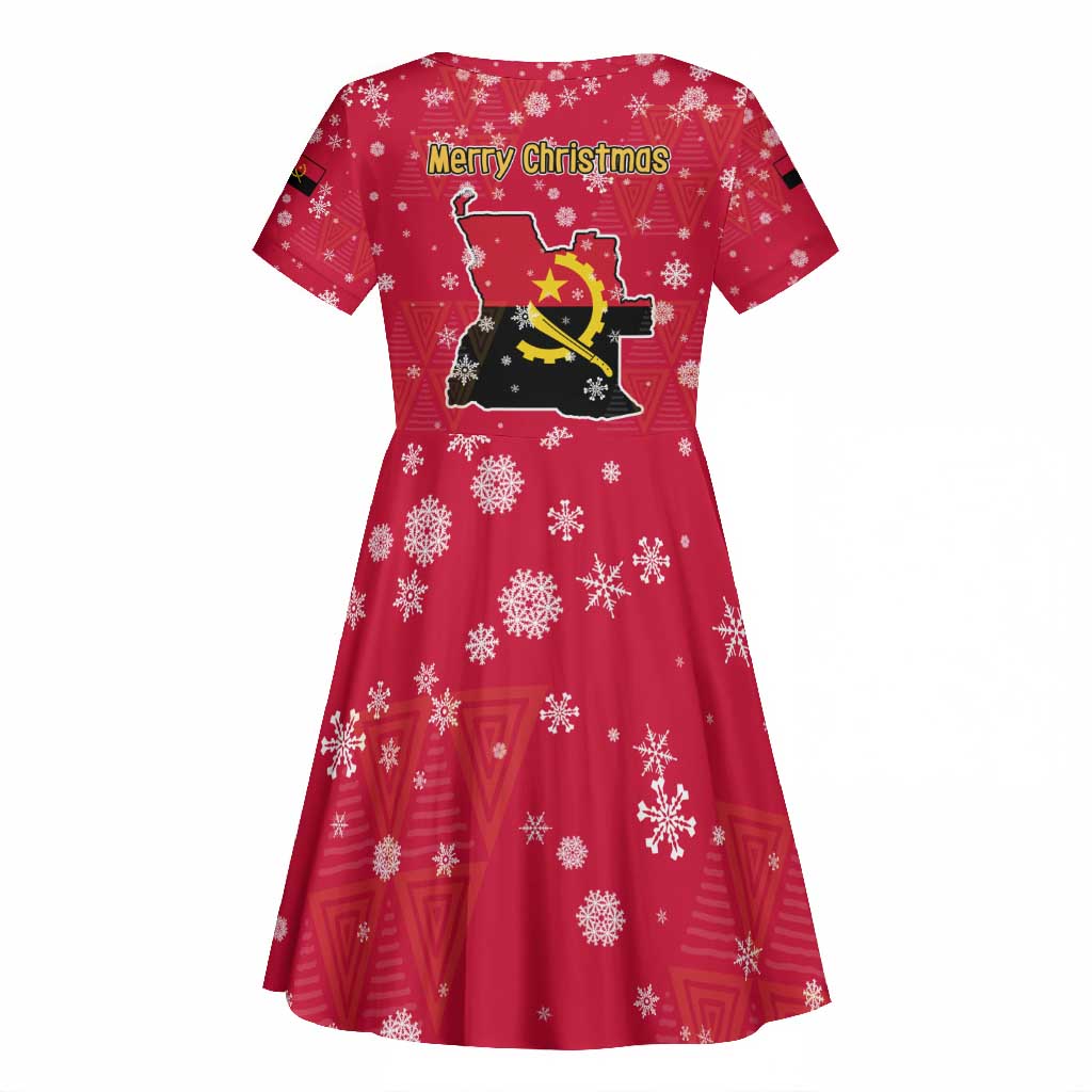 Angola Christmas Kid Short Sleeve Dress Santa Gifts and National Flag Map Motif - African Pride