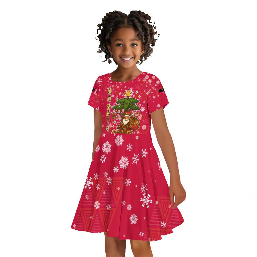 Angola Christmas Kid Short Sleeve Dress Santa Gifts and National Flag Map Motif - African Pride