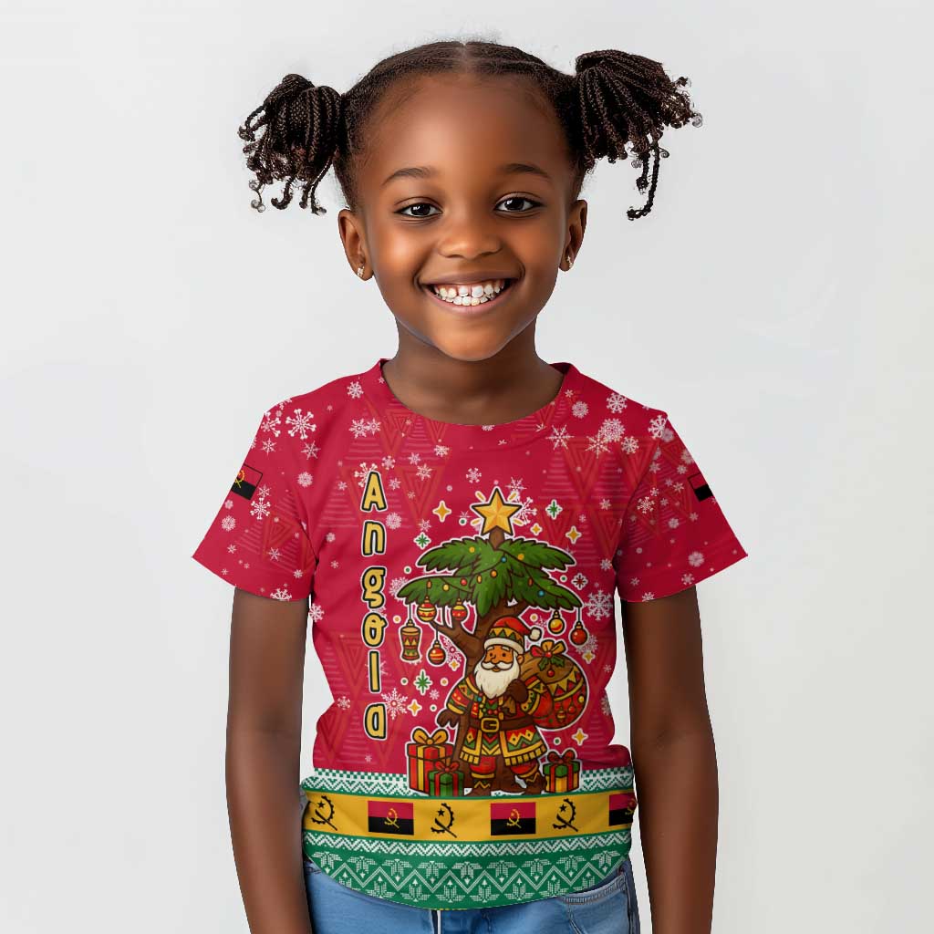 Angola Christmas Kid T shirt Santa Gifts and National Flag Map Motif - African Pride