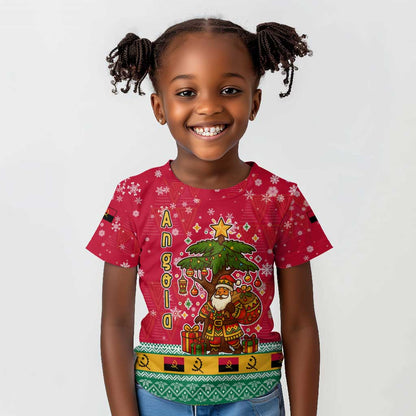 Angola Christmas Kid T shirt Santa Gifts and National Flag Map Motif - African Pride