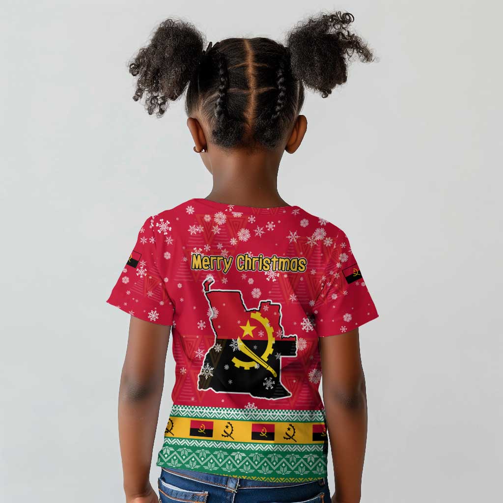 Angola Christmas Kid T shirt Santa Gifts and National Flag Map Motif - African Pride