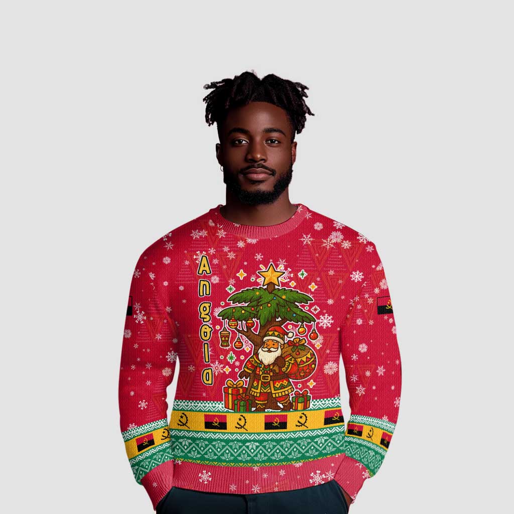Angola Christmas Ugly Christmas Sweater Santa Gifts and National Flag Map Motif - African Pride