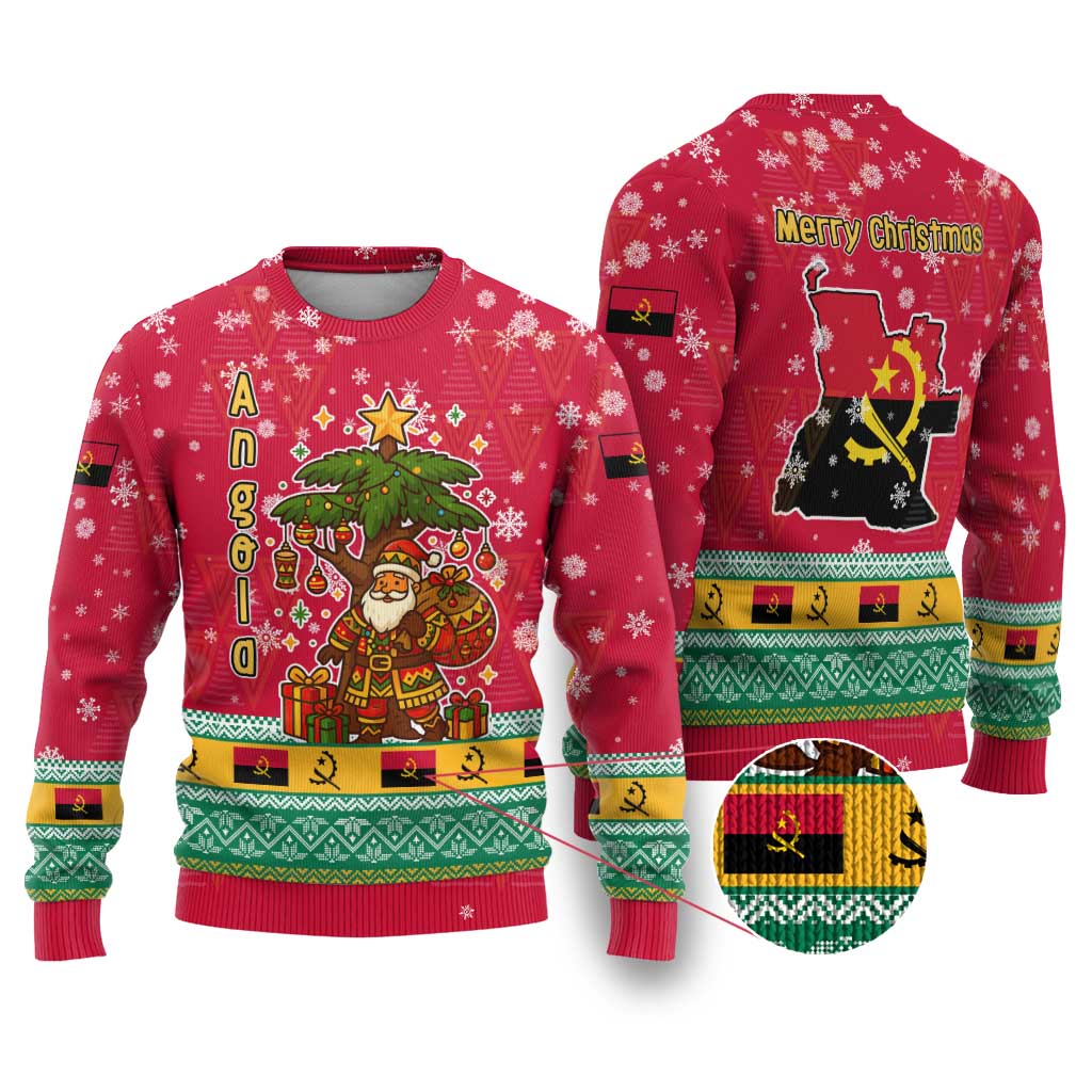 Angola Christmas Ugly Christmas Sweater Santa Gifts and National Flag Map Motif - African Pride
