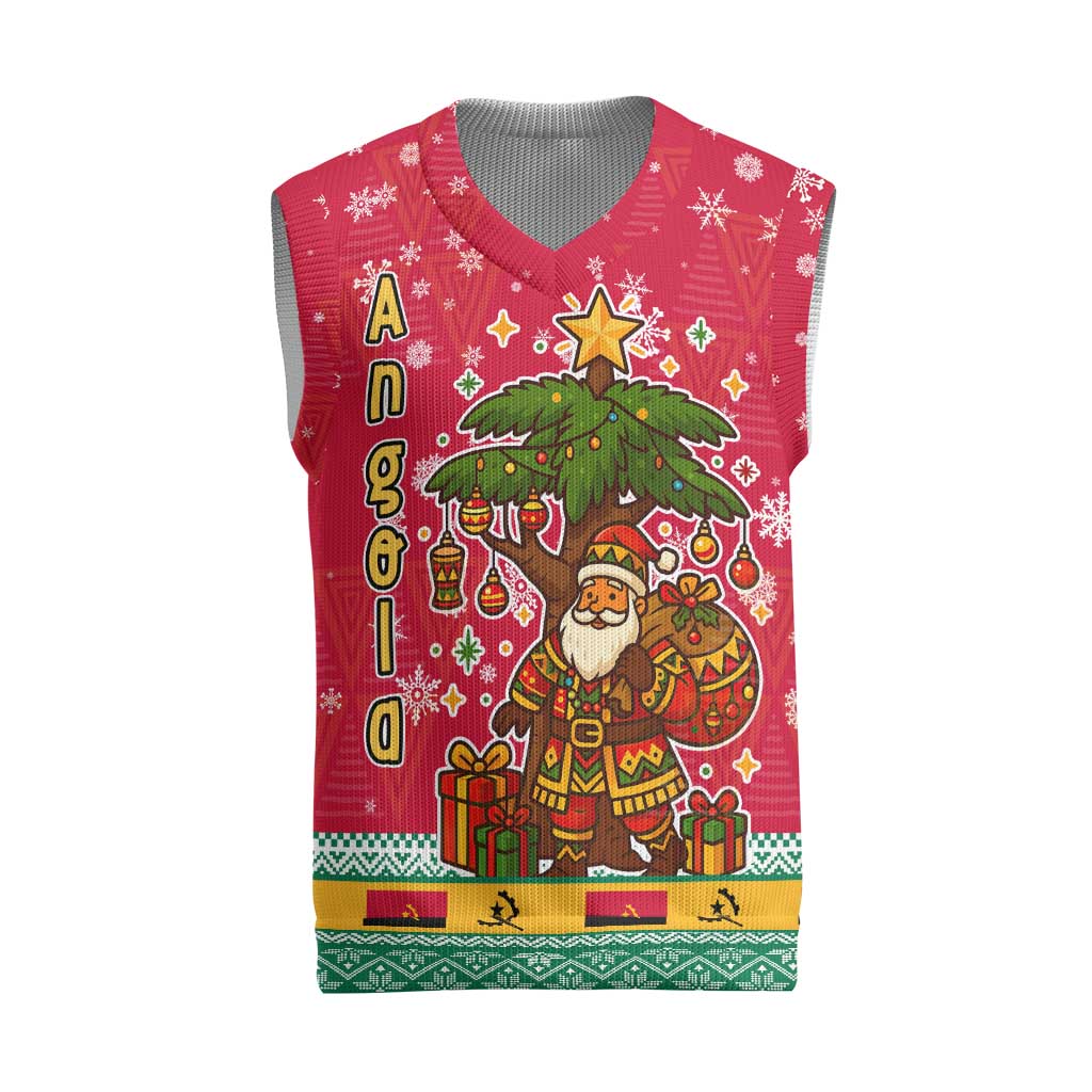 Angola Christmas Knitted V-Neck Vest Santa Gifts and National Flag Map Motif - African Pride