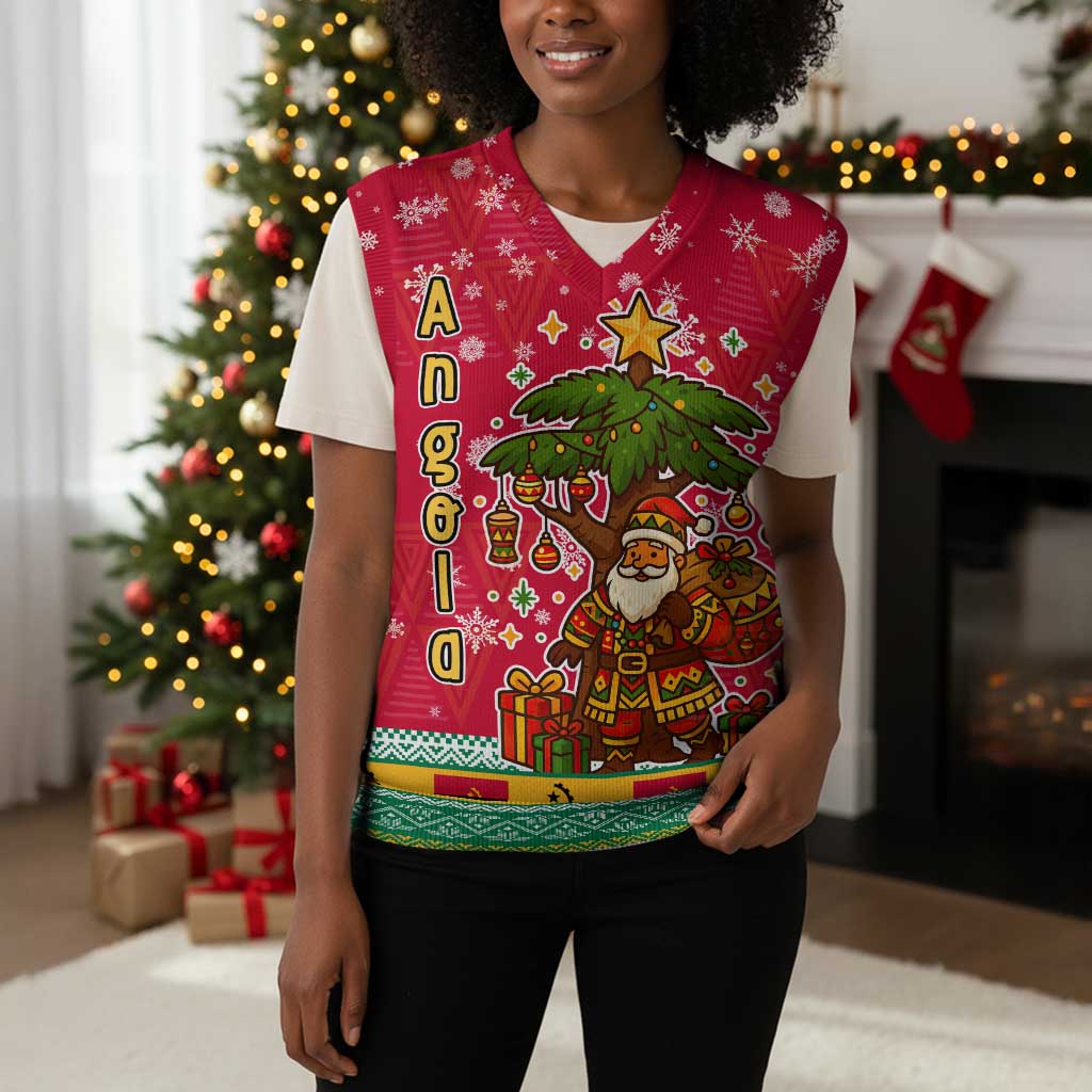 Angola Christmas Knitted V-Neck Vest Santa Gifts and National Flag Map Motif - African Pride