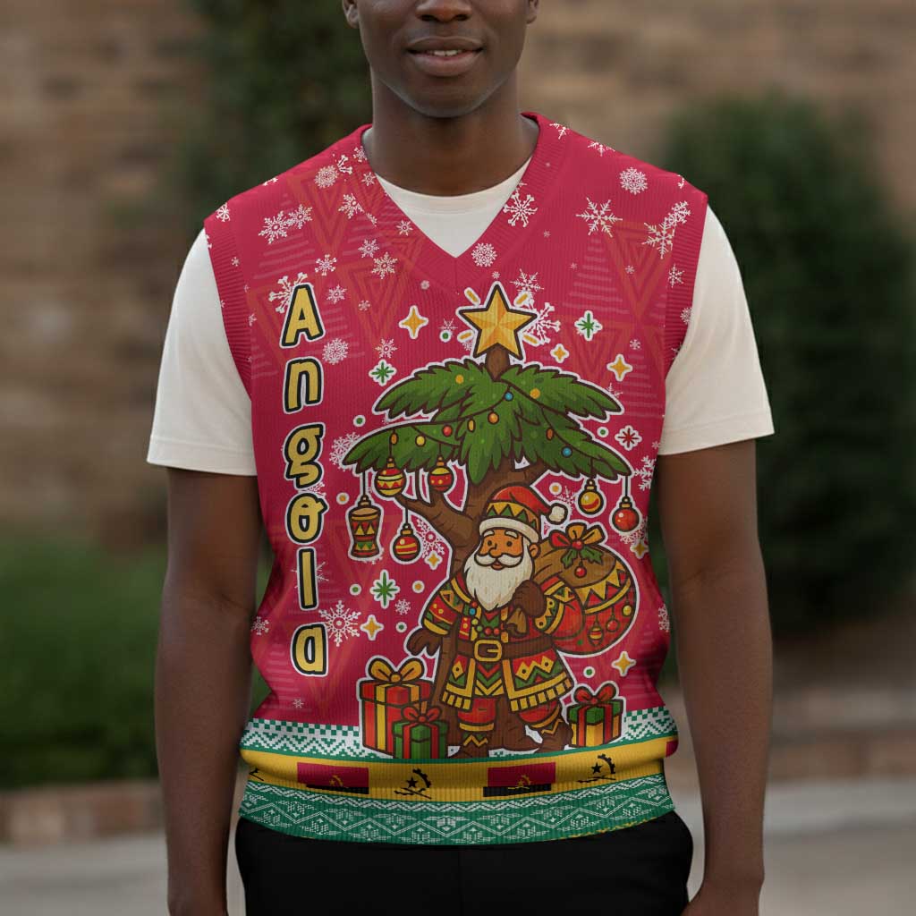 Angola Christmas Knitted V-Neck Vest Santa Gifts and National Flag Map Motif - African Pride