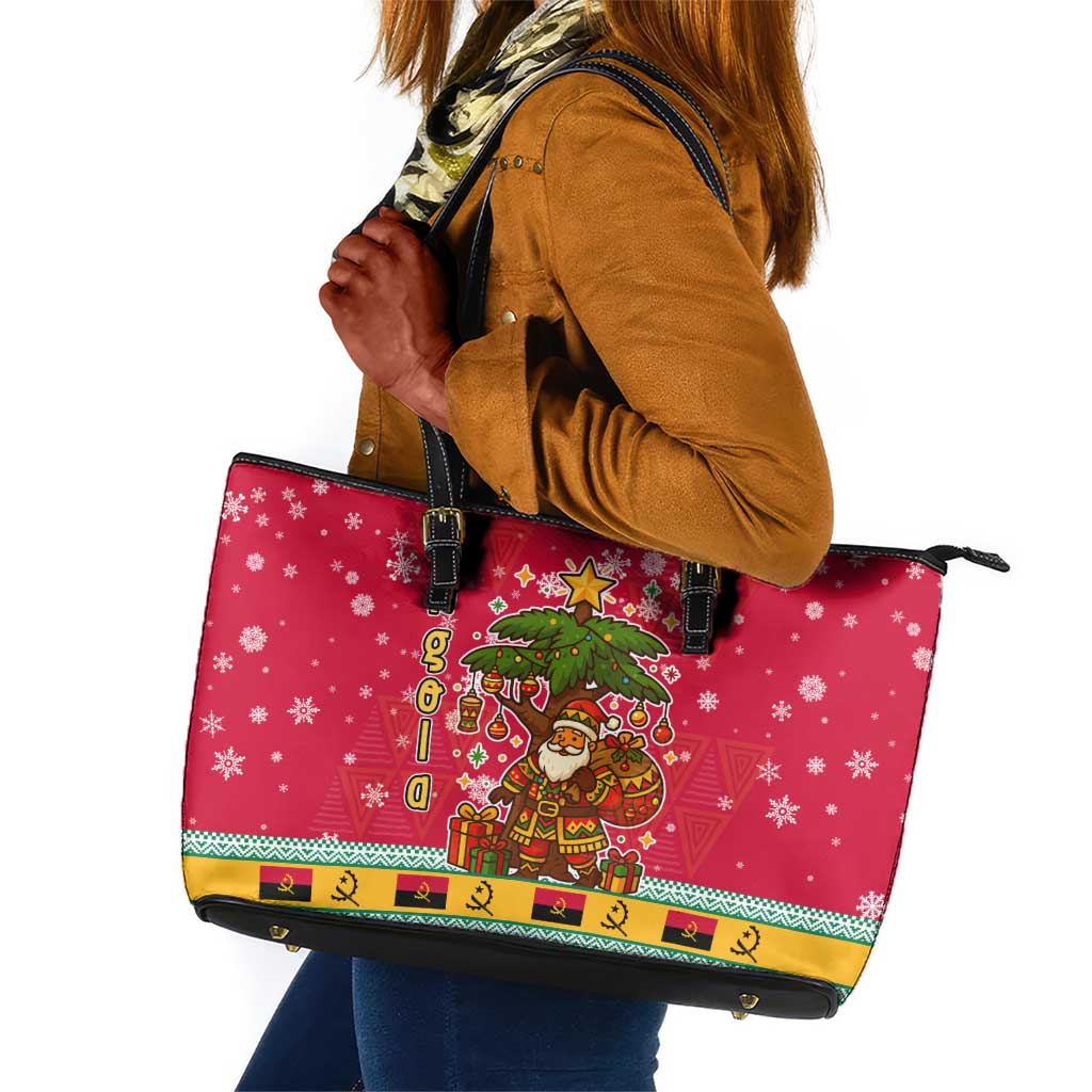 Angola Christmas Leather Tote Bag Santa Gifts and National Flag Map Motif - African Pride