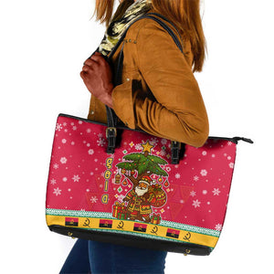 Angola Christmas Leather Tote Bag Santa Gifts and National Flag Map Motif - African Pride