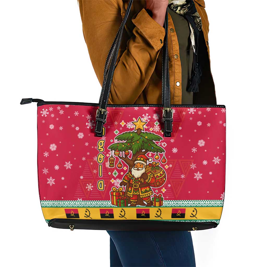 Angola Christmas Leather Tote Bag Santa Gifts and National Flag Map Motif - African Pride