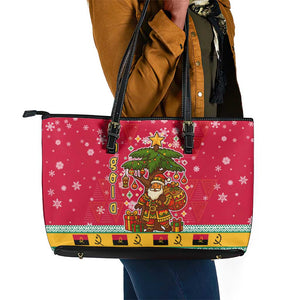 Angola Christmas Leather Tote Bag Santa Gifts and National Flag Map Motif - African Pride