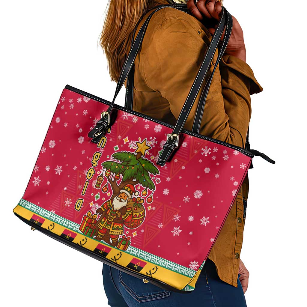 Angola Christmas Leather Tote Bag Santa Gifts and National Flag Map Motif - African Pride