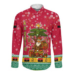 Angola Christmas Long Sleeve Button Shirt Santa Gifts and National Flag Map Motif - African Pride