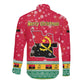 Angola Christmas Long Sleeve Button Shirt Santa Gifts and National Flag Map Motif - African Pride