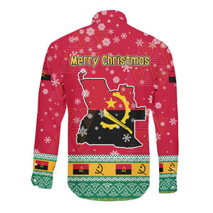Angola Christmas Long Sleeve Button Shirt Santa Gifts and National Flag Map Motif - African Pride