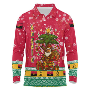 Angola Christmas Long Sleeve Polo Shirt Santa Gifts and National Flag Map Motif - African Pride